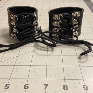 Lace Up Ankle Cuff Vinyl Bracelet Pair
